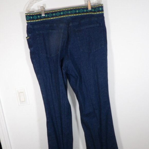ANN TRINITY Blue Denim Jeans Green and Teal Embroidered Wide Waistband 16 - Picture 6 of 9